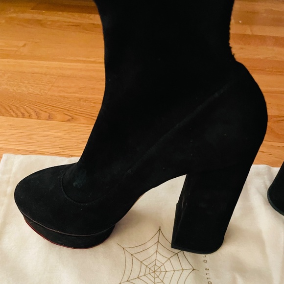 New Platform block heel black suede Charlotte Olympia black booties 39.5 - Picture 4 of 12